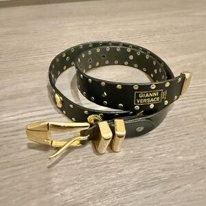 Versace Women's Black Belt with Gold Details